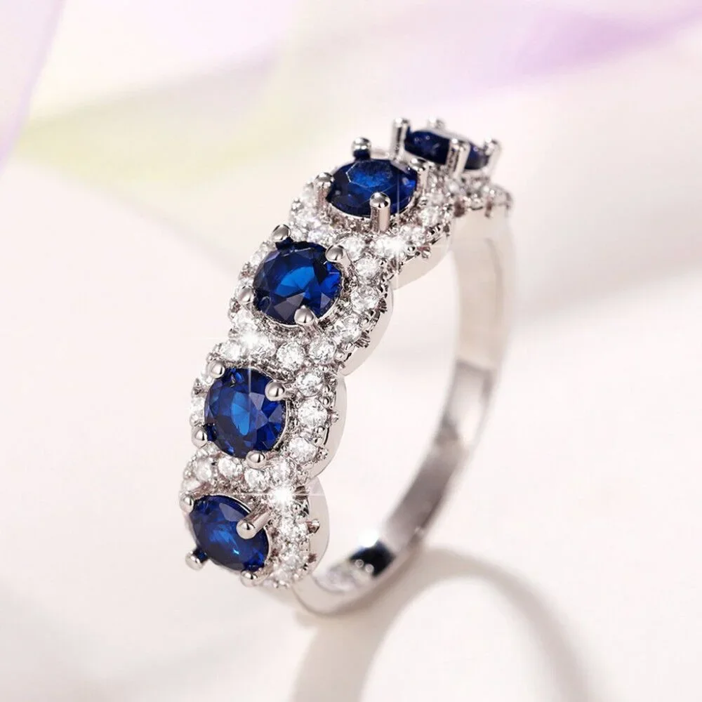 New Beautiful 925 Silver Blue Sapphire Band